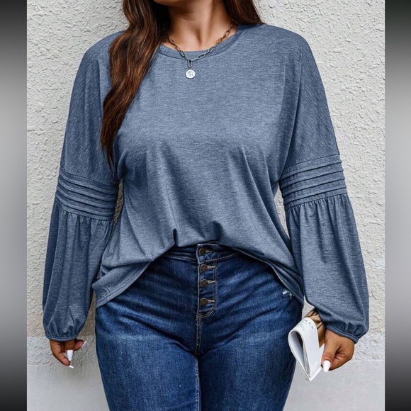 Boho dusty blue bishop sleeve blouse - Picture 2 of 16